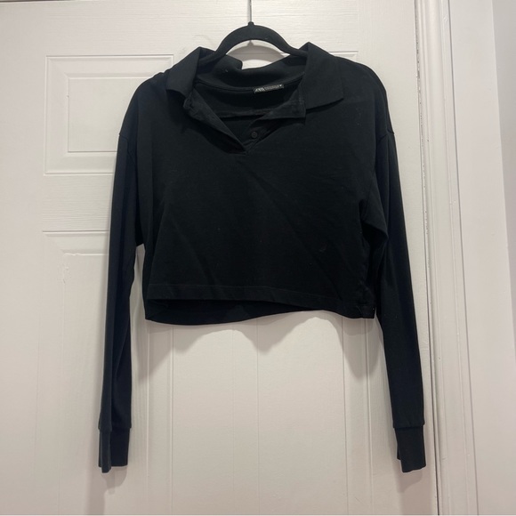 BLACK LONG SLEEVE POLO - Picture 1 of 3